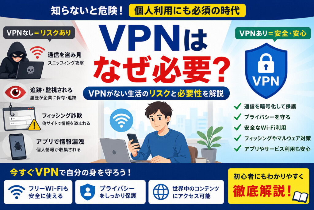 スマホや自宅Wi-FiでもVPNは必要か？使わないとどうなる？